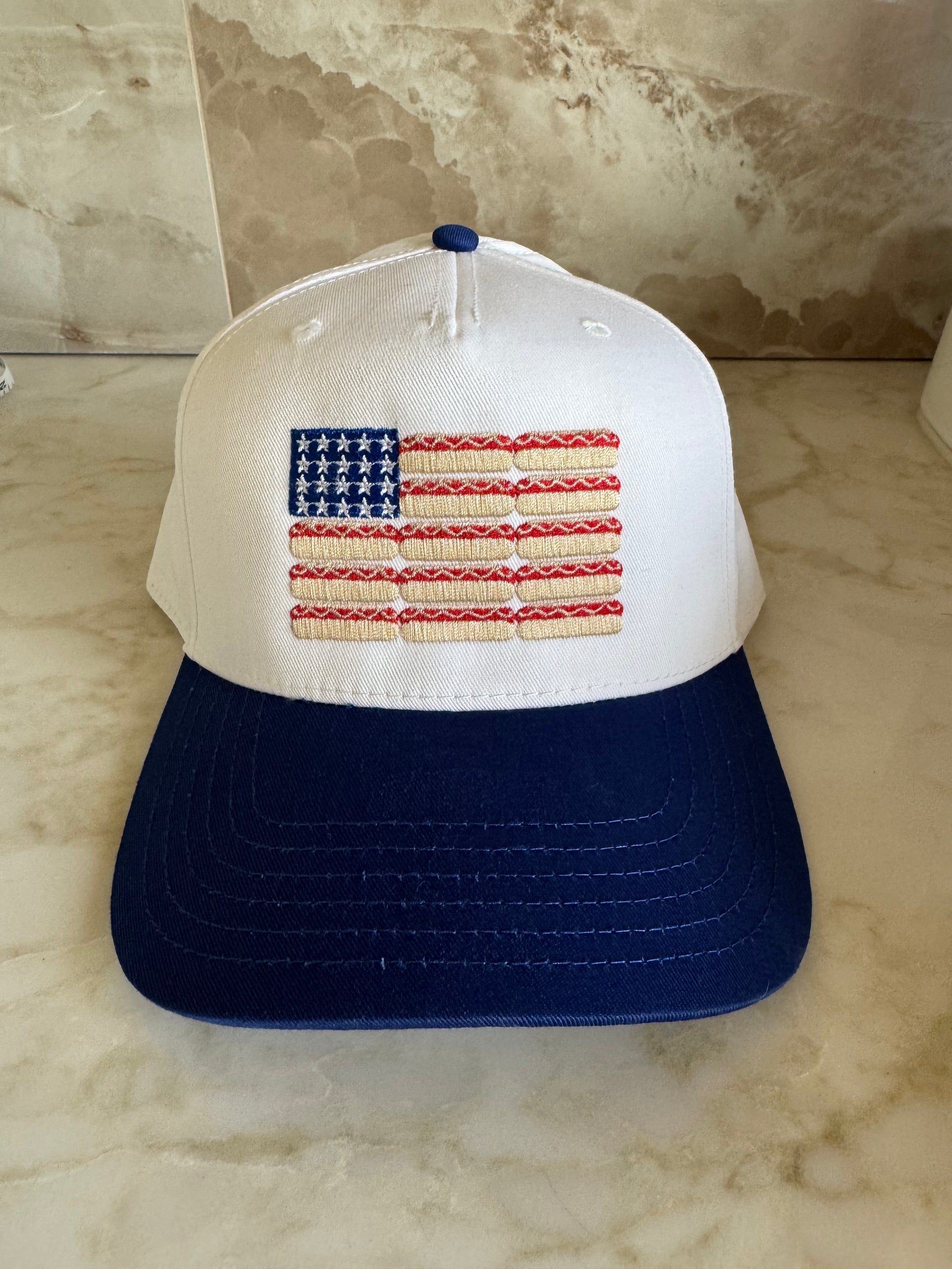 Baggu Chicago Hot Dog Embroidered White Baseball Hat Cap Chicago Blackhawks Patches Pink Dog Ear 59FIFTY Fitted Hat  main image 3